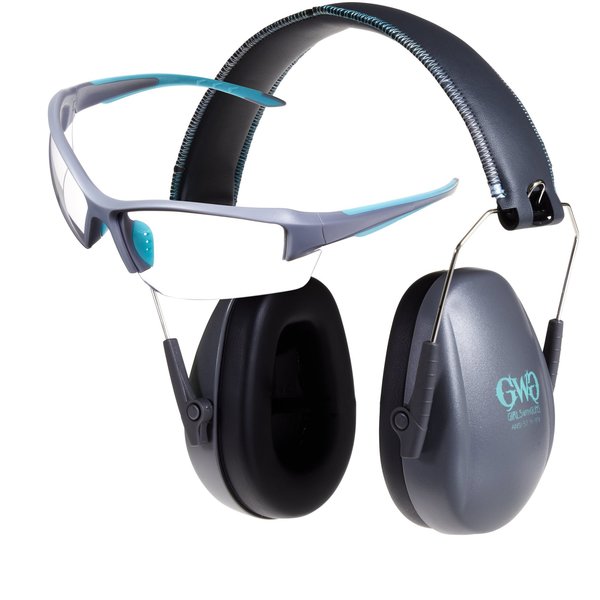 Girls With Guns Assure Protective Safety Glasses & Earmuffs Combo Set, Gray/Teal/Black 2388